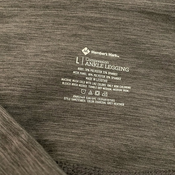 Member’s Mark Legging Woman’s L Gray Moisture Wicking Stretch Pockets Ankle - Picture 3 of 7